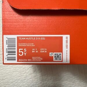 Nike Kids Team Hustle D 9 Sneakers - Black and Metallic Silver